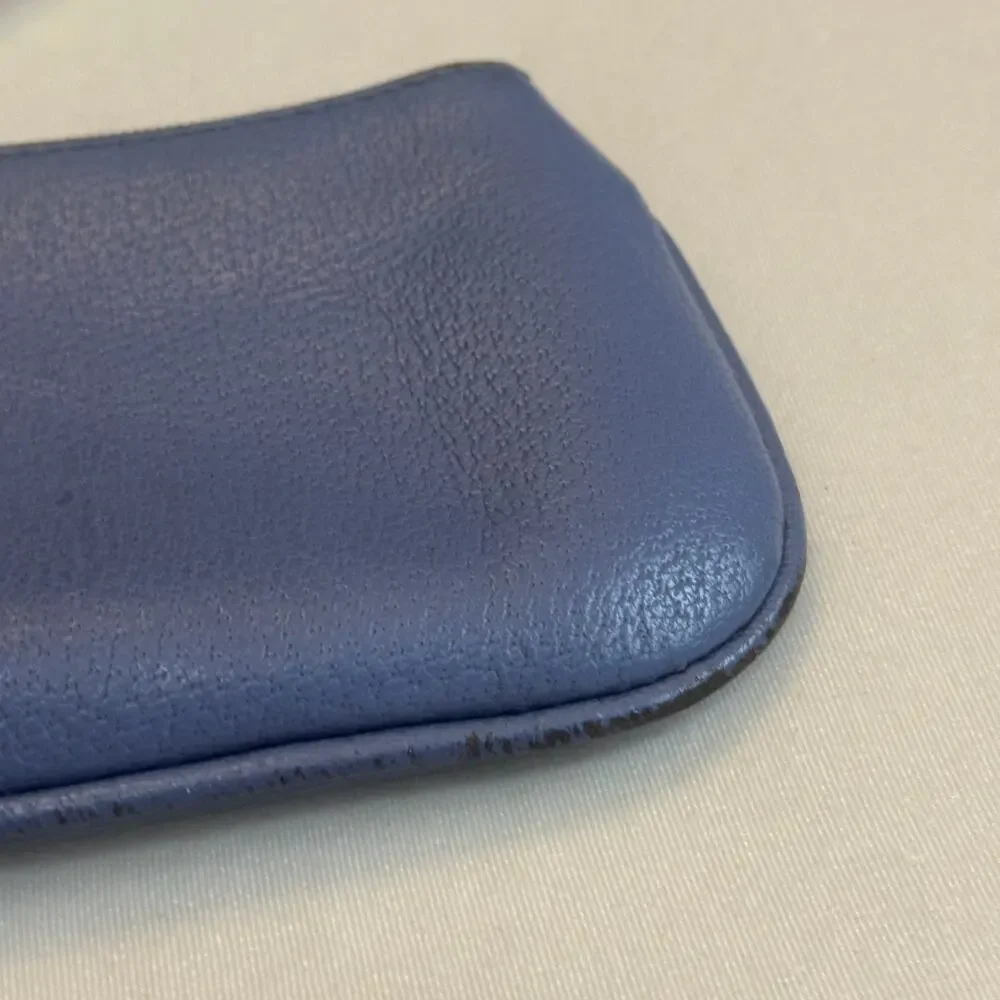 Lancel Paris Mini Pouch Periwinkle Purple Blue Grain Leather Cosmetics / Camera